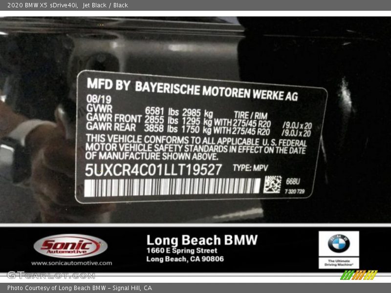 Jet Black / Black 2020 BMW X5 sDrive40i