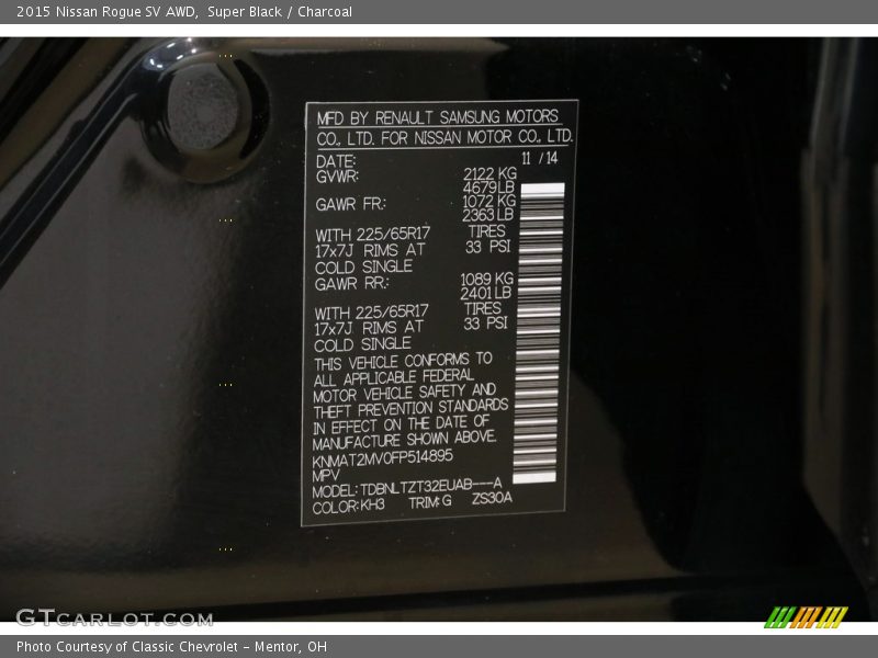 Super Black / Charcoal 2015 Nissan Rogue SV AWD