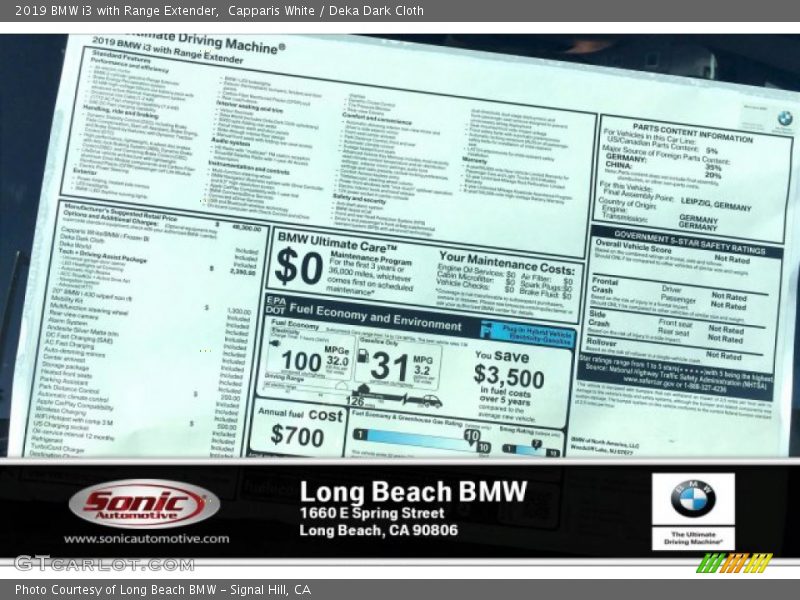 Capparis White / Deka Dark Cloth 2019 BMW i3 with Range Extender
