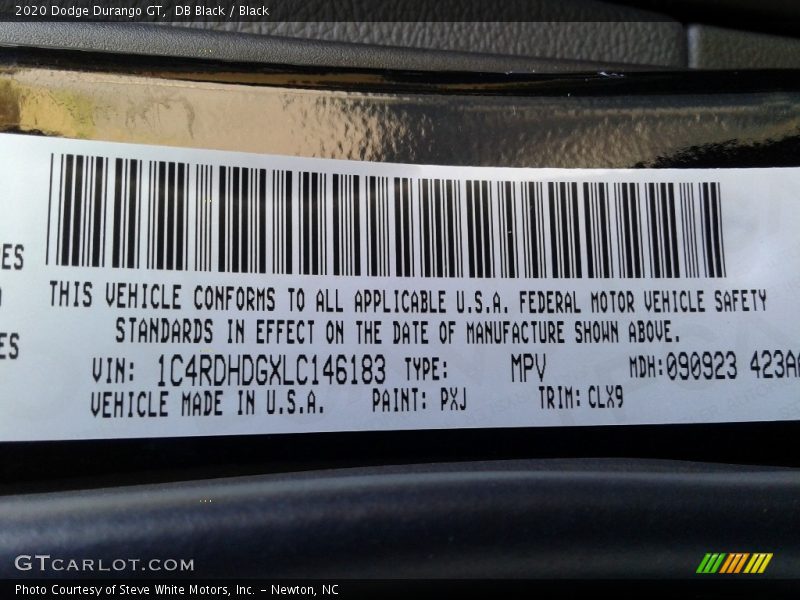 DB Black / Black 2020 Dodge Durango GT