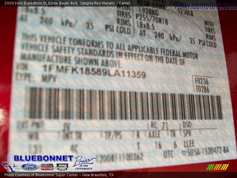 Sangria Red Metallic / Camel 2009 Ford Expedition EL Eddie Bauer 4x4
