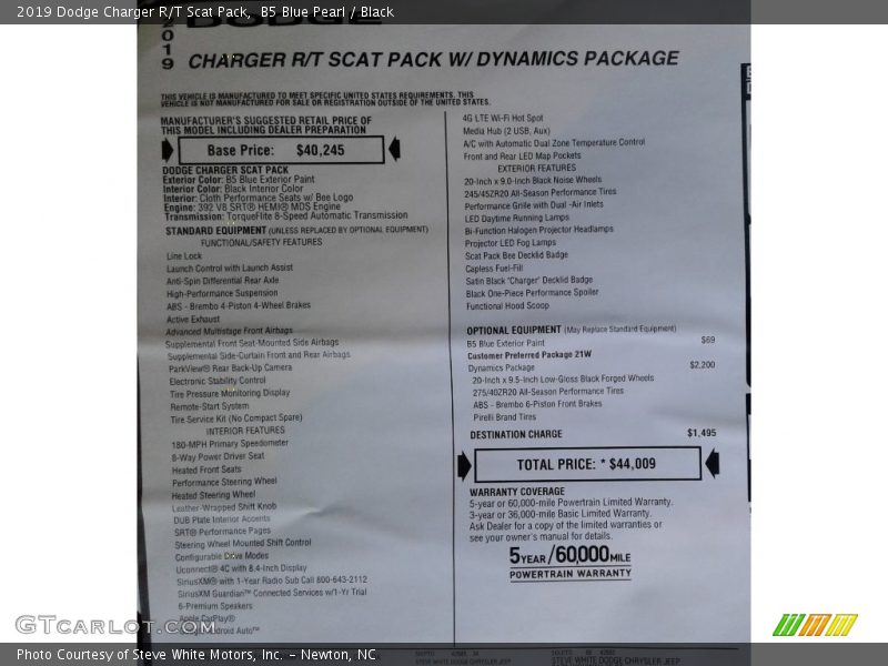 B5 Blue Pearl / Black 2019 Dodge Charger R/T Scat Pack