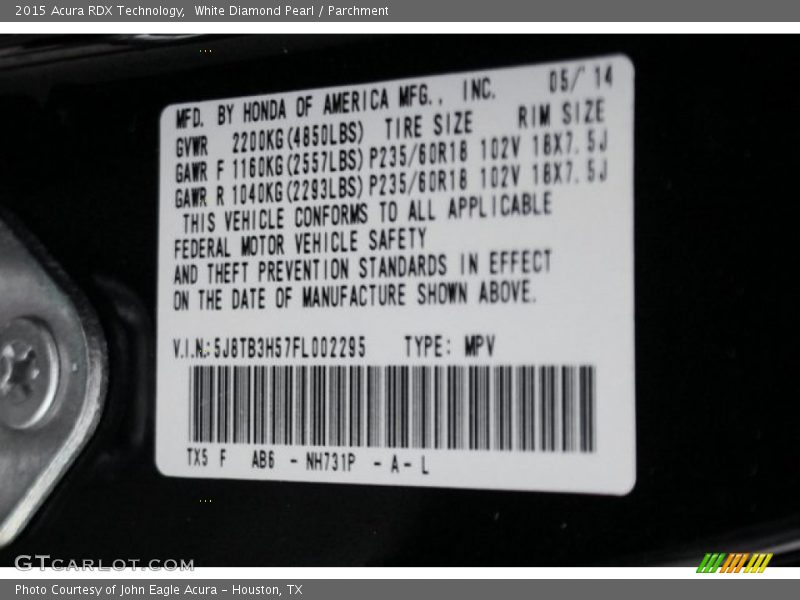 White Diamond Pearl / Parchment 2015 Acura RDX Technology