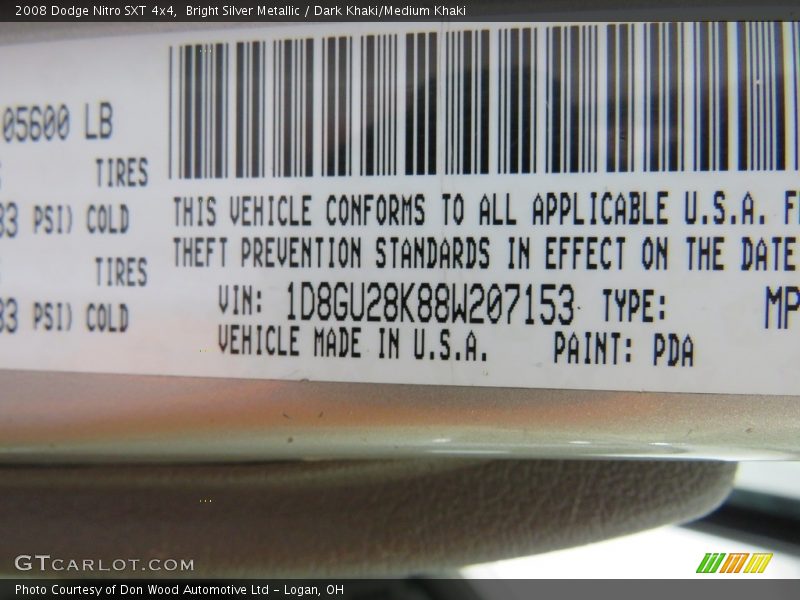 Bright Silver Metallic / Dark Khaki/Medium Khaki 2008 Dodge Nitro SXT 4x4
