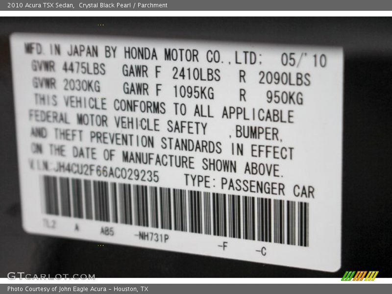 Crystal Black Pearl / Parchment 2010 Acura TSX Sedan