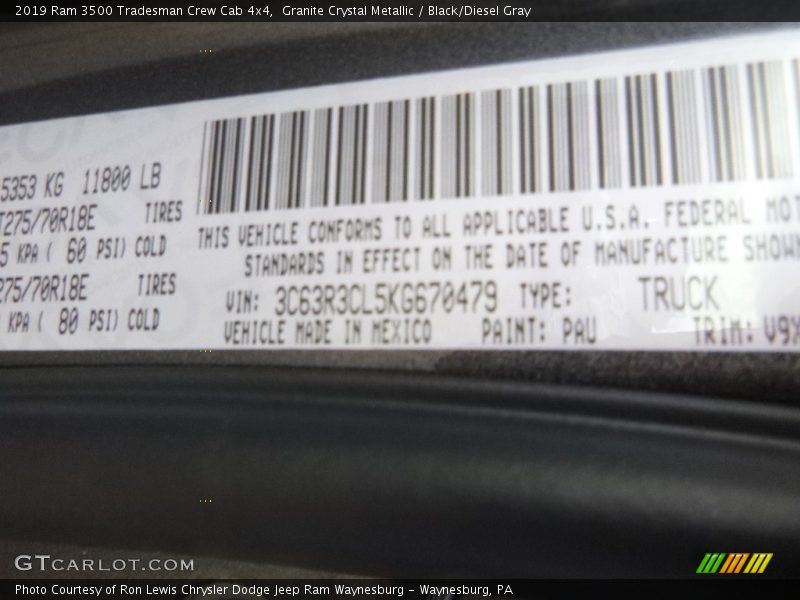 Granite Crystal Metallic / Black/Diesel Gray 2019 Ram 3500 Tradesman Crew Cab 4x4
