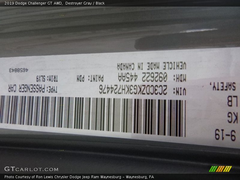 2019 Challenger GT AWD Destroyer Gray Color Code PDN