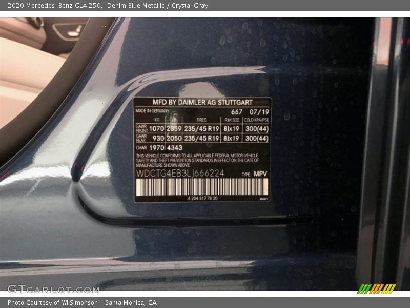 2020 GLA 250 Denim Blue Metallic Color Code 667