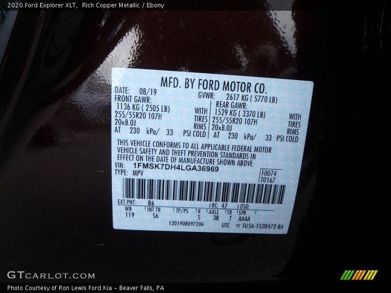 2020 Explorer XLT Rich Copper Metallic Color Code B6
