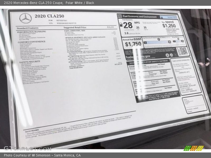 Polar White / Black 2020 Mercedes-Benz CLA 250 Coupe