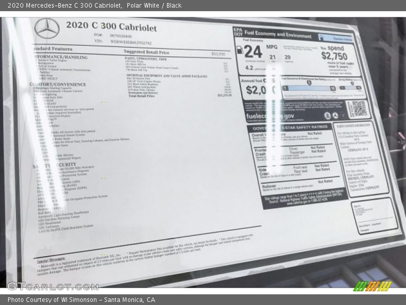 Polar White / Black 2020 Mercedes-Benz C 300 Cabriolet