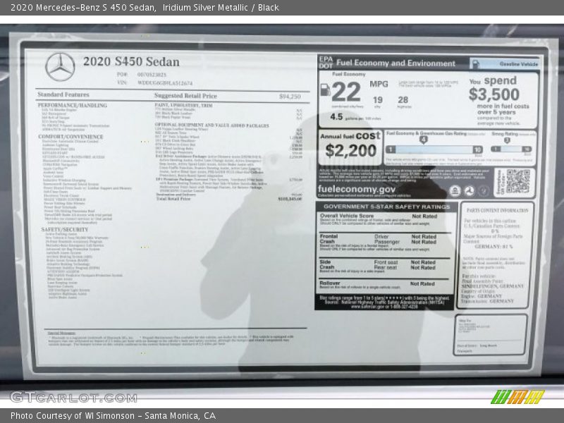 Iridium Silver Metallic / Black 2020 Mercedes-Benz S 450 Sedan