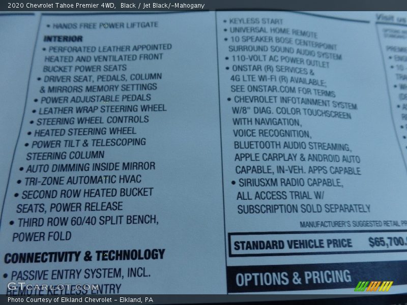 Black / Jet Black/­Mahogany 2020 Chevrolet Tahoe Premier 4WD