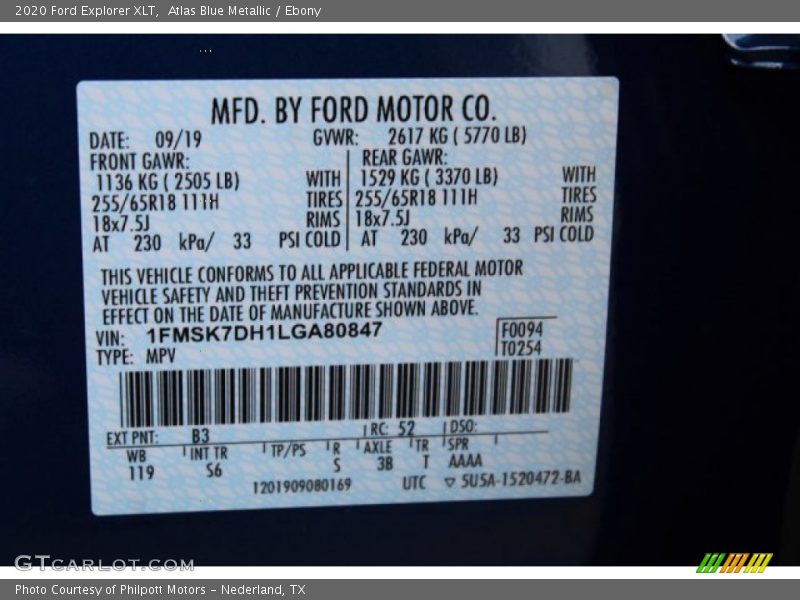 Atlas Blue Metallic / Ebony 2020 Ford Explorer XLT