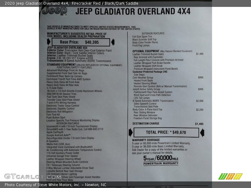 Firecracker Red / Black/Dark Saddle 2020 Jeep Gladiator Overland 4x4