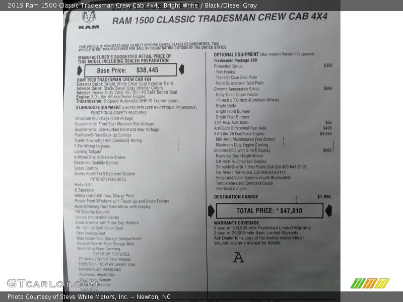 Bright White / Black/Diesel Gray 2019 Ram 1500 Classic Tradesman Crew Cab 4x4