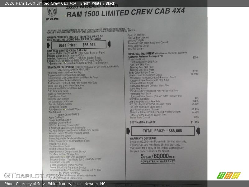 Bright White / Black 2020 Ram 1500 Limited Crew Cab 4x4