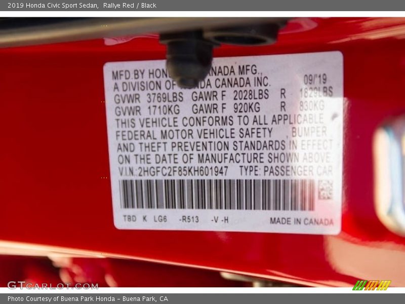 Rallye Red / Black 2019 Honda Civic Sport Sedan