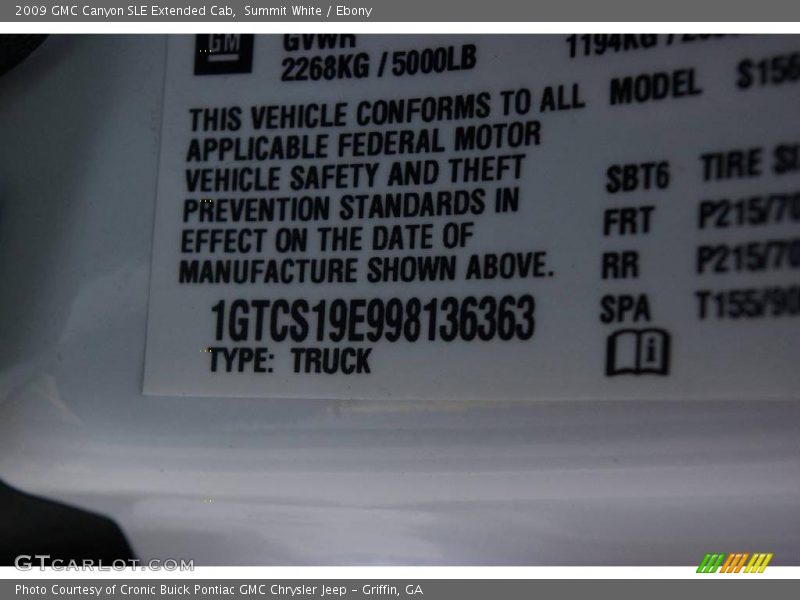 Summit White / Ebony 2009 GMC Canyon SLE Extended Cab