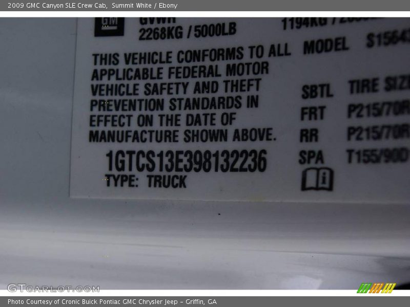Summit White / Ebony 2009 GMC Canyon SLE Crew Cab