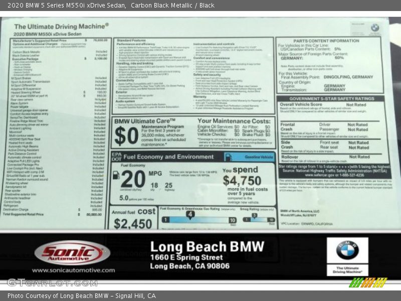 Carbon Black Metallic / Black 2020 BMW 5 Series M550i xDrive Sedan