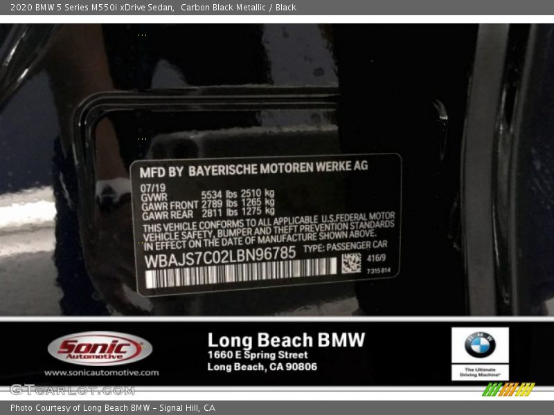 Carbon Black Metallic / Black 2020 BMW 5 Series M550i xDrive Sedan