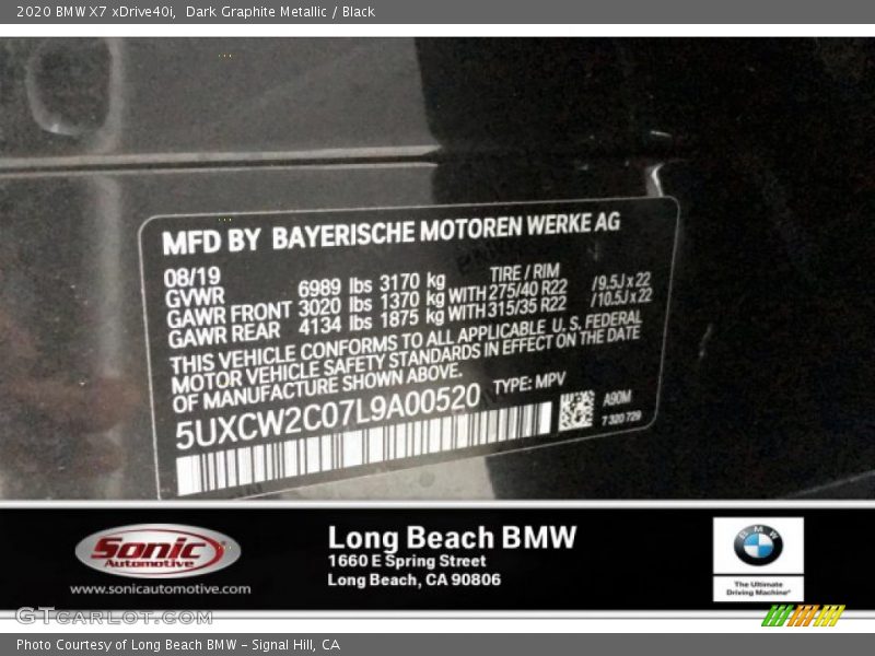 Dark Graphite Metallic / Black 2020 BMW X7 xDrive40i