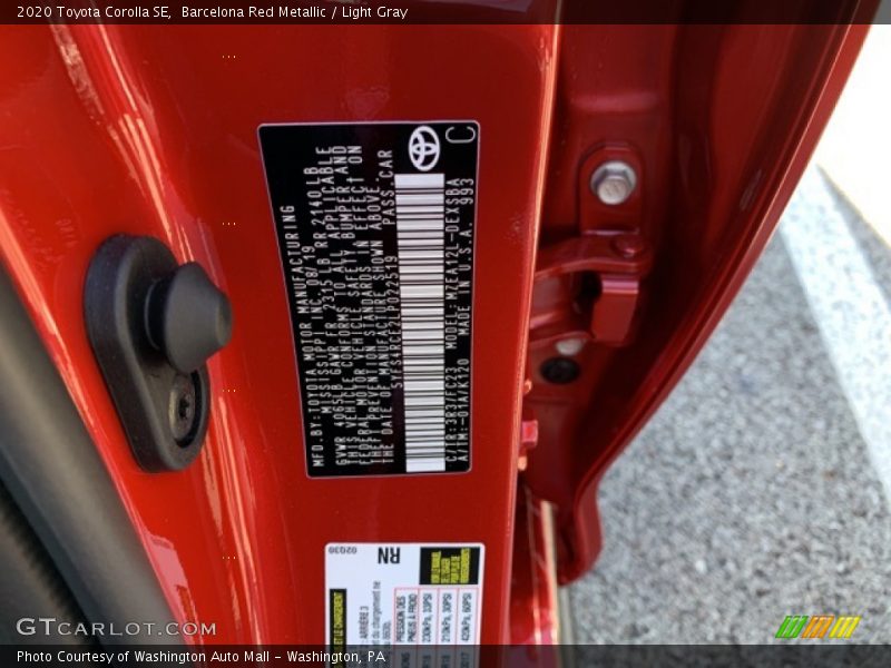 2020 Corolla SE Barcelona Red Metallic Color Code 3R3