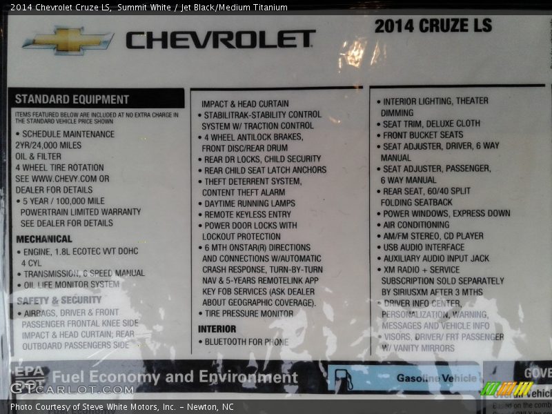 Summit White / Jet Black/Medium Titanium 2014 Chevrolet Cruze LS