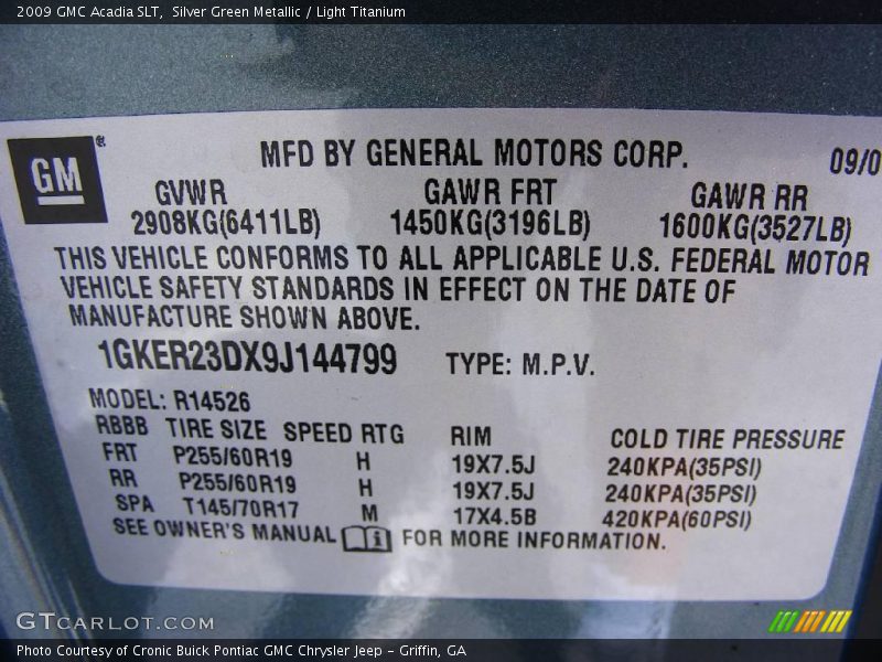 Silver Green Metallic / Light Titanium 2009 GMC Acadia SLT