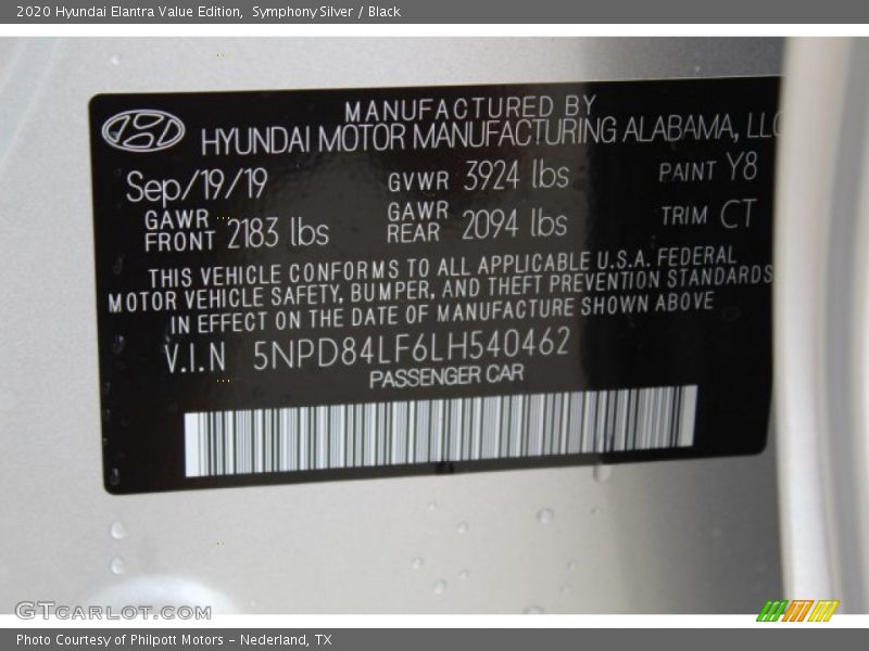 Symphony Silver / Black 2020 Hyundai Elantra Value Edition