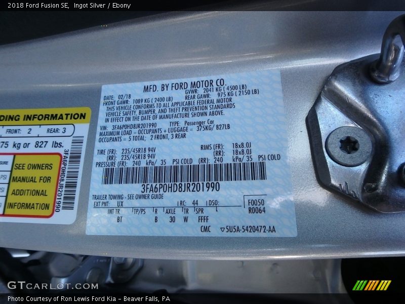 Ingot Silver / Ebony 2018 Ford Fusion SE