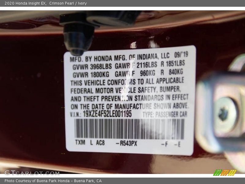 Crimson Pearl / Ivory 2020 Honda Insight EX