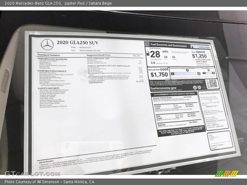 Jupiter Red / Sahara Beige 2020 Mercedes-Benz GLA 250