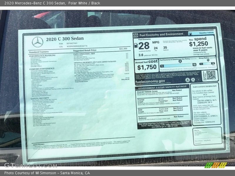 Polar White / Black 2020 Mercedes-Benz C 300 Sedan