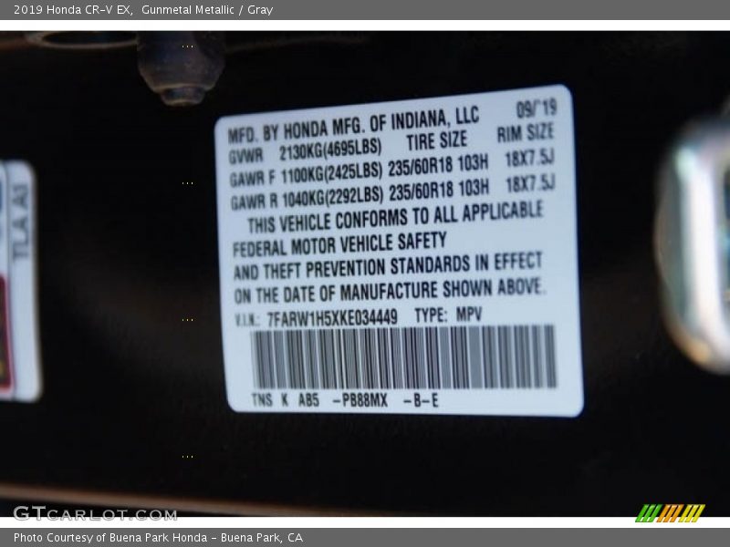 Gunmetal Metallic / Gray 2019 Honda CR-V EX