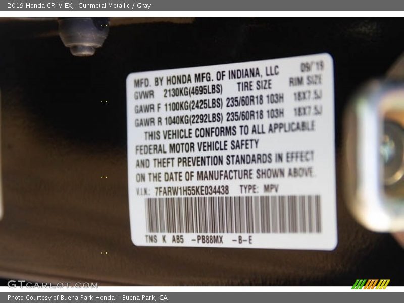 Gunmetal Metallic / Gray 2019 Honda CR-V EX