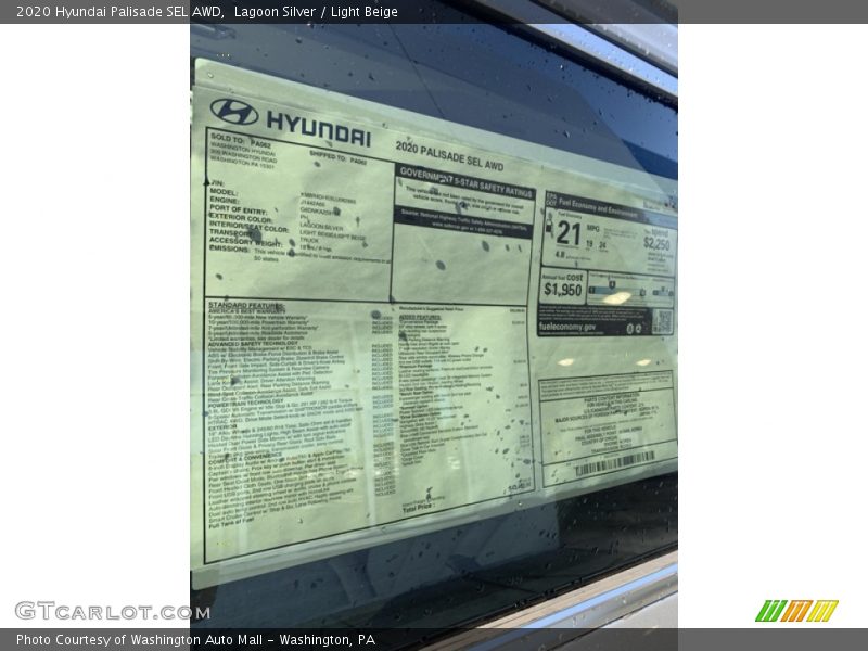  2020 Palisade SEL AWD Window Sticker
