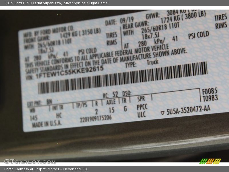 Silver Spruce / Light Camel 2019 Ford F150 Lariat SuperCrew