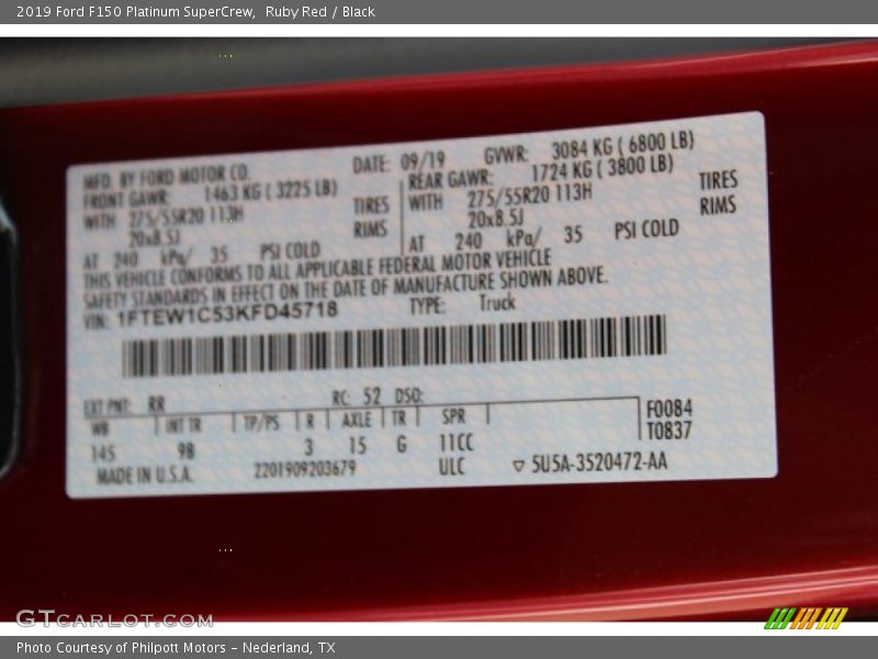 Ruby Red / Black 2019 Ford F150 Platinum SuperCrew
