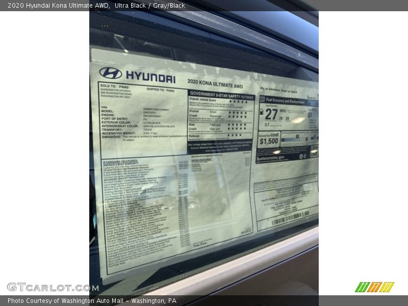 Ultra Black / Gray/Black 2020 Hyundai Kona Ultimate AWD