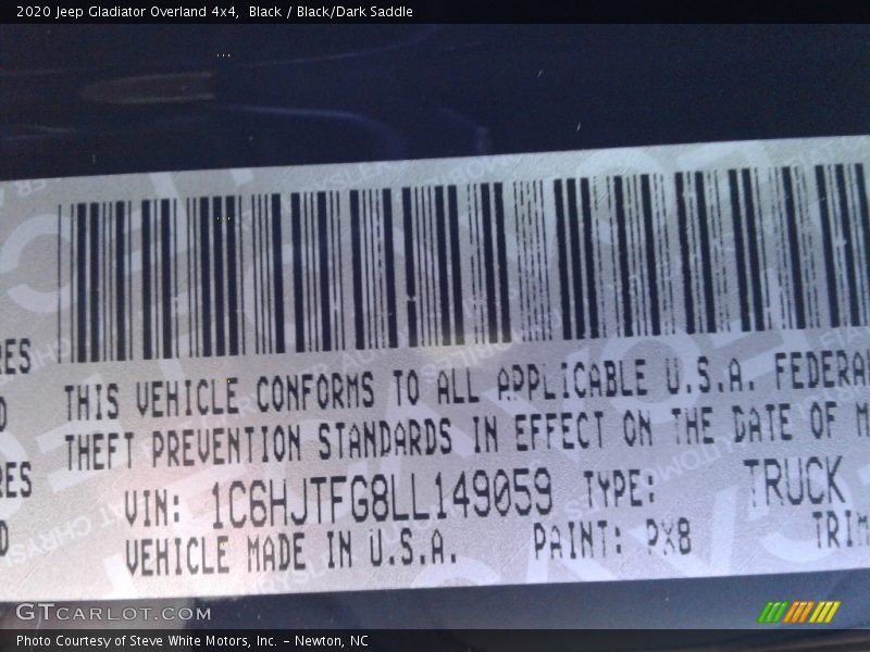 Black / Black/Dark Saddle 2020 Jeep Gladiator Overland 4x4