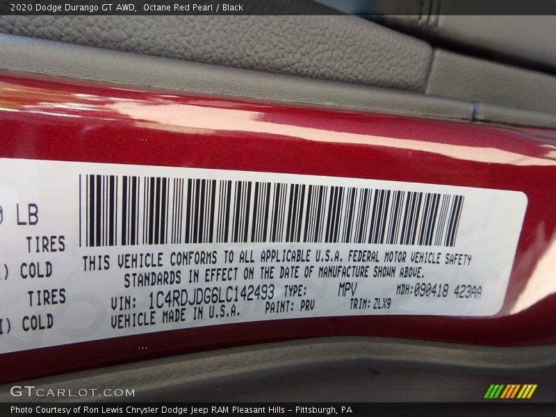 Octane Red Pearl / Black 2020 Dodge Durango GT AWD