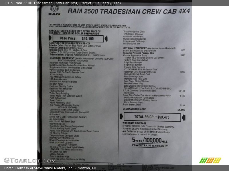 Patriot Blue Pearl / Black 2019 Ram 2500 Tradesman Crew Cab 4x4