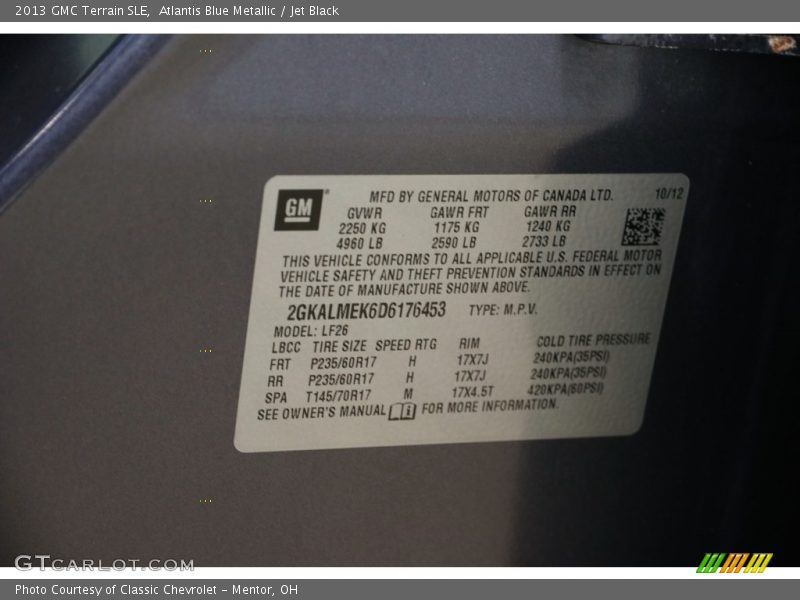 Atlantis Blue Metallic / Jet Black 2013 GMC Terrain SLE