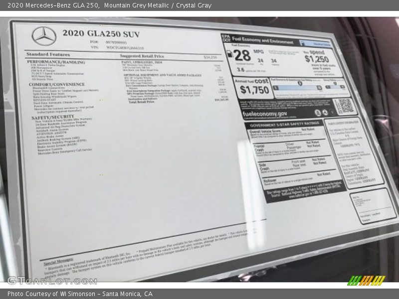 Mountain Grey Metallic / Crystal Gray 2020 Mercedes-Benz GLA 250