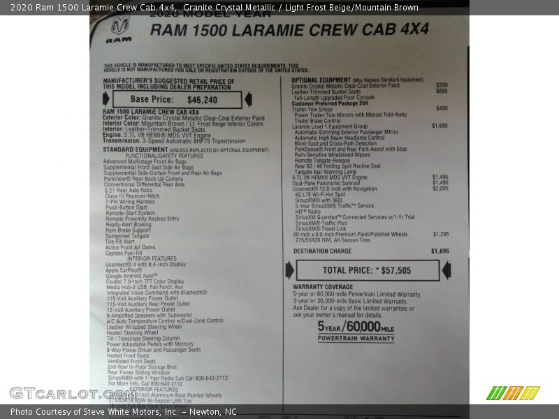 Granite Crystal Metallic / Light Frost Beige/Mountain Brown 2020 Ram 1500 Laramie Crew Cab 4x4