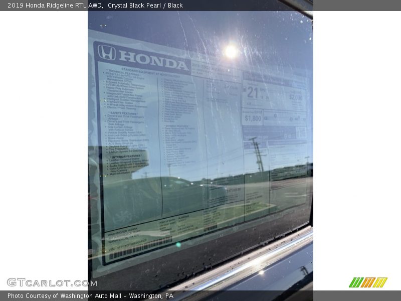 Crystal Black Pearl / Black 2019 Honda Ridgeline RTL AWD