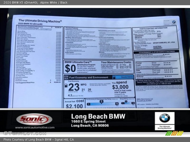 Alpine White / Black 2020 BMW X5 sDrive40i