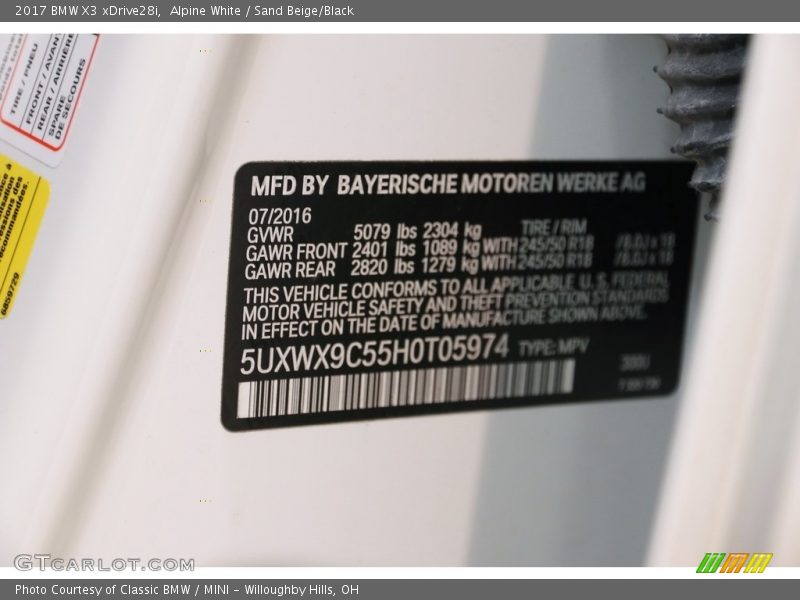 Alpine White / Sand Beige/Black 2017 BMW X3 xDrive28i